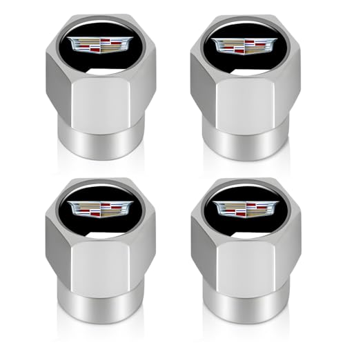 Tire Valve Stem Caps Cove for Cadillac Escalade CT4 CT5 CT6 ATS CTS SRX XT5 Metal Wheel Air caps Auto Valve Stem Caps Accessories 4 Pack Silver - color: Silver-05