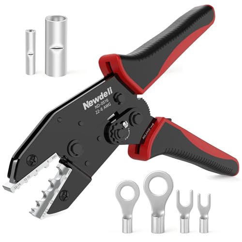 Newdeli Wire Crimping Tool for Non Insulated Butt Wire Connectors - AWG 22-6 Ratchet Wire Crimper Tool Electrical Non Insulated Ring Terminals Ratcheting Crimping Plier Crimp Tool - style: ND-0516 for non-insulated connectors