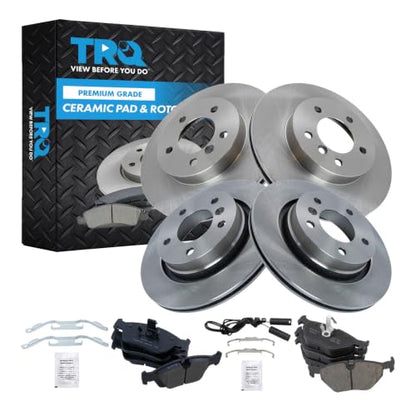 TRQ Front and Rear Brake Pad and Rotor Set Ceramic Vented Solid Rotors - style: BKA11214