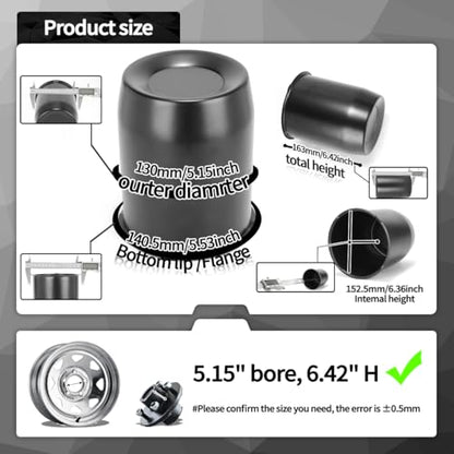 4Pcs 5.15" OD 6.42" H Push Through Trailer Wheel Center Cap for Rim - color: Matt Black, size: 5.15" Hub 6.42" H