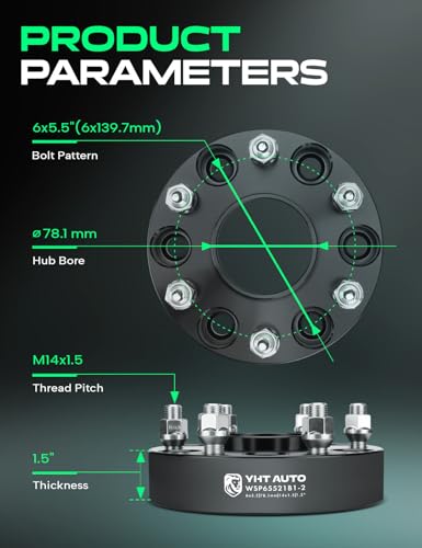 YHTAUTO 6x5.5 Hub Centric Wheel Spacers 1.5 Inch for Chevy, GMC, Cadillac - color: Black, size: 1.5 Inch(2PCS)