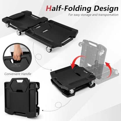 43" Foldable Mechanic Creeper, Heavy Duty Rolling Garage Creeper with Padded Headrest & Tool Trays, Low Profile Automotive Creeper for Garage, Shop & Auto Work Repair, 350 lbs Capacity