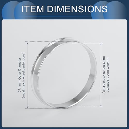 Hub Centric Rings, 63.4mm ID to 67.1mm OD Vehicle Wheel Hubrings Aluminum Alloy, 4 Pcs - size: 63.4mm to 67.1mm
