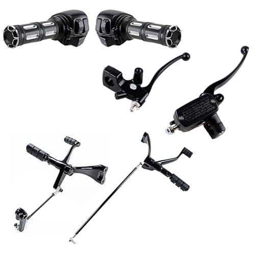 Forward Controls Kit, Pair Switch with Harness, Clutch Lever Brake Master Cylinder Handlebar, Left Right 1" 25mm Hand Grips Compatible with Harley Sportster XL883 XL1200 2004-2013 (Black) - color: Black, size: Forward Control + Handlebar + Brake Lever + G