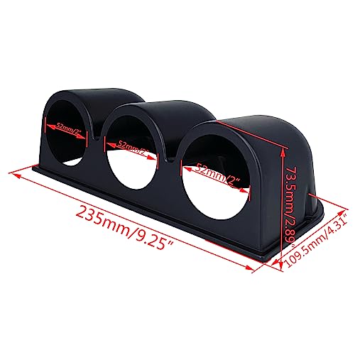 Black Universal 2" 52mm Triple 3 Hole Dash Gauge Console Dashboard Pod Holder - size: SHORT