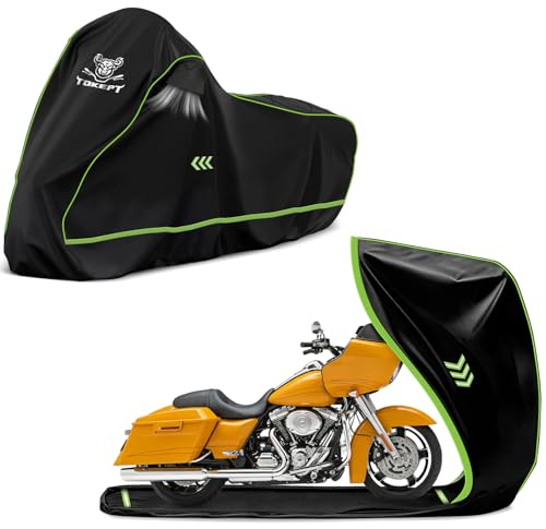 Full Enclosed Motorcycle Cover, 600D Heavy Duty Waterproof Outdoor/Indoor Protection UV Resistant, Fits Length up to 108" Harley BMW Kawasaki Yamaha Honda Suzuki Motorcycle, Black - color: Black