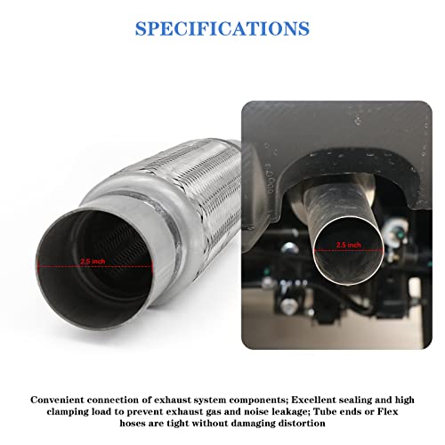 Exhaust Flex Pipe 2.5"x12" Heavy Duty Stainless Steel 16" OL - size: 2.5"x12"x16"