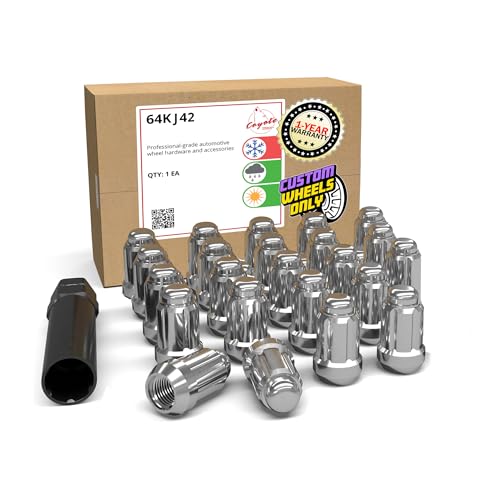 Wheel Accessories Parts 23 Pcs 1/2"-20 Thread Car Spline 1.38" 35mm Long Lug Nuts Chrome Dual Hex Key 13/16" and 3/4" Hex Fits Jeep CJ TJ Wrangler Wrangler JK Cherokee Grand Cherokee - color: Chrome, size: Spline 1/2", style: Jeep CJ ｜ 84-17 Wrangler