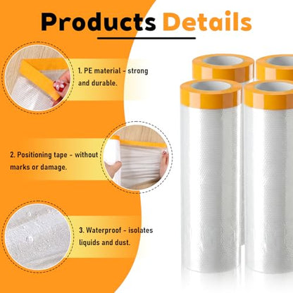 10 Rolls Painters Plastic with Tape, 5Ft x 65Ft