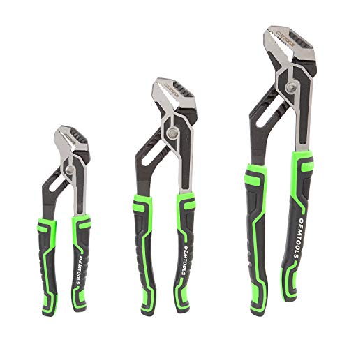 OEMTOOLS 22648 3 Piece Groove Joint Pliers Set, For Gripping, Pulling, and Turning Pipe and Fasteners, Includes 8", 10", and 12" Pliers, Chrome Vanadium Steel, Hardened Teeth, TPR Grips - style: 3 piece groove joint pliers