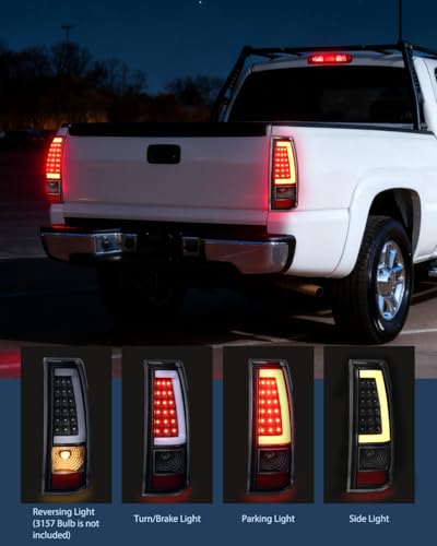 Nilight Taillight Assembly Compatible with 2003-2006 Chevy Silverado Pair - color: LED Black-C Shape