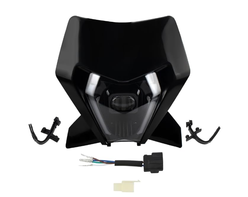Dirt Bike LED Headlight,Motorcycle Elliptical Headlamp Supermoto Fairing For TC FE TE EXC XCW SXF SX 125 250 300 350 450 500 530 SMC R 690 2024 Black - color: Black