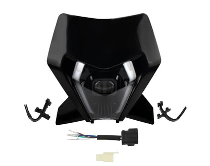 Dirt Bike LED Headlight,Motorcycle Elliptical Headlamp Supermoto Fairing For TC FE TE EXC XCW SXF SX 125 250 300 350 450 500 530 SMC R 690 2024 Black - color: Black