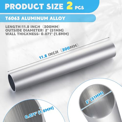 Hicarer 2 Pcs 2" (51mm) OD Straight Aluminum Pipe Tube - size: 2" (51mm) Od