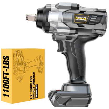 1/2" Cordless Impact Wrench 1110 Ft-lbs Compatible with DeWalt 20V Battery - color: Grey