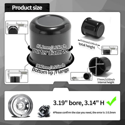 2Pcs 3.19" OD 3.14" H Aluminum Trailer Wheel Center Caps for Rim - color: Gloss Black, size: 3.19" OD 3.14" H