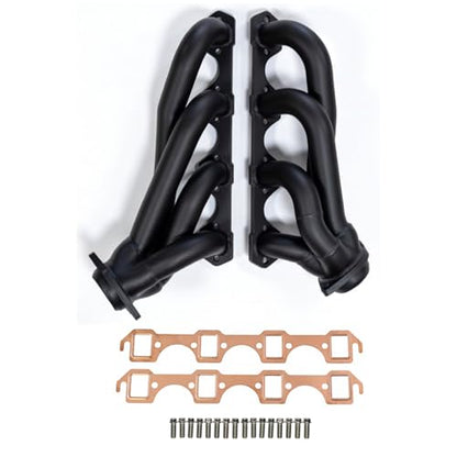 Black Shorty Headers 79-93 5.0L Ford Mustang Foxbody With Copper Gaskets - size: Black Thermal Coated Shortys 5.0L Fox Body