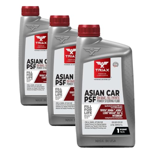 TRIAX Asian Car PSF Hydraulic & Electric Full Synthetic OEM Grade Power Steering Fluid | Compatible with Honda, Acura, Toyota, Lexus, Nissan, Infiniti, Mazda, Hyundai, Kia & More (1 Quart) (Pack of 3) - size: 1 Quart (Pack of 3)