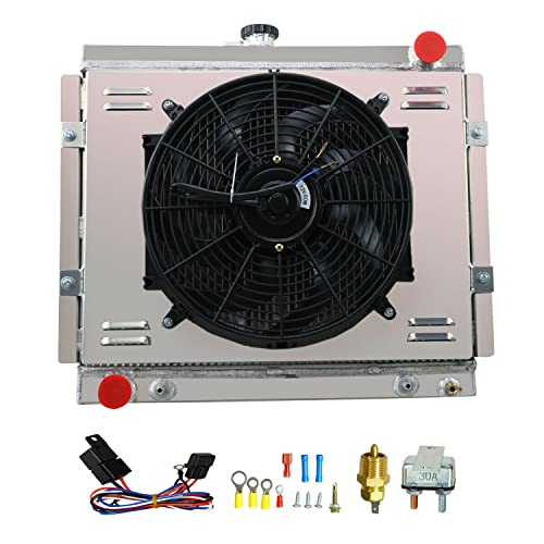 Aluminum Radiator for 1984-1995 Toyota 4Runner Pickup Base Sr5 2.4l L4, 3 Row Core Radiator Shroud 14" Fan Relay