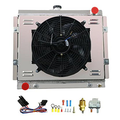 Aluminum Radiator for 1984-1995 Toyota 4Runner Pickup Base Sr5 2.4l L4, 3 Row Core Radiator Shroud 14" Fan Relay