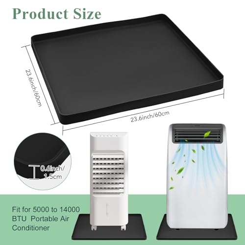 Portable AC Drip Pan, 24''x24'' Portable Air Conditioner Drip Pan, Prevent Water Leakage and Protect Floor & Carpet, Non-Slip Soft Silicone Mat with Raised Edge, for Under Portable AC Unit Drip Tray - color: Black, size: 24'' x 24''