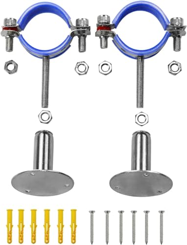 AKIHISA 2 Pcs 304 Stainless Steel Pipe Supports, Wall Mount Ceiling Mount Pipe Hanger, Pipe Holder for OD Pipe 32-34MM Adjustable Height Range 50-100mm - size: 32-34mm, style: Adjustable Height 50-100mm