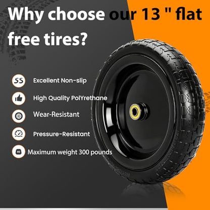 13" Flat Free Wheels Replacement for GOR Garden Cart Tires - color: Black