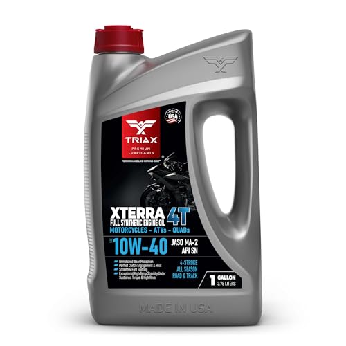 TRIAX XTerra 4T 10W-40 Full Synthetic 4 Stroke Engine Oil | For Motorcycles, ATVs, Quads & Snowmobiles | Exceeds JASO MA2 & API SL/SM/SN | True All Season | Race Ready (1 Gallon) - size: 1 Gallon