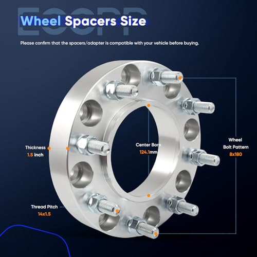 ECCPP 1.5 inch Hubcentric Wheel Spacers 8x180 to 8x180 for Silverado 2500