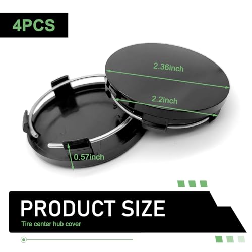 4PCS Car Wheel Center Caps, 60MM/2.36In OD 56MM/2.2In ID Center Hub Cover, ABS Snap-in Vehicle Rim Hub Caps, Rustproof Dustproof Center Cap for Rims, Universal Wheel Hub Decoration (Black) - color: black