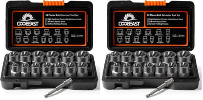 Coobeast Bolt Extractor Set Heavy Duty, 13Pcs Bolt Extractor Kit with 3/8 Inch Adapter, Stripped Lug Nut Remover, Easy Out Bolt Remover Set for Rusted, Rounded, Damaged Nuts Screws (Pack of 2) - size: 14 PCS (Pack of 2)
