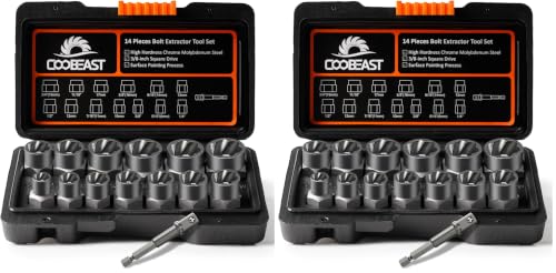 Coobeast Bolt Extractor Set Heavy Duty, 13Pcs Bolt Extractor Kit with 3/8 Inch Adapter, Stripped Lug Nut Remover, Easy Out Bolt Remover Set for Rusted, Rounded, Damaged Nuts Screws (Pack of 2) - size: 14 PCS (Pack of 2)