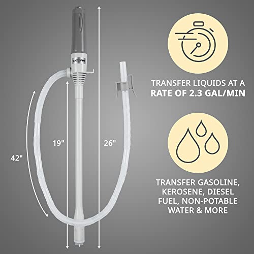 Deway Fuel Transfer Pump WAYPUMP07, D Battery, Extra Long Hose, Gray, Large - style: Basic