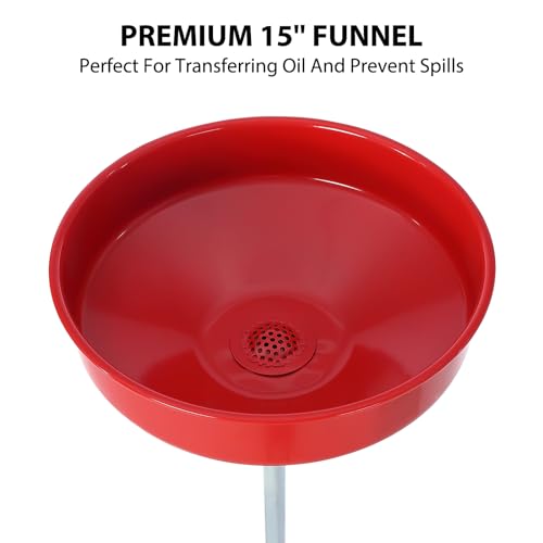 Garvee 8 gal Waste Oil Drain Tank, Portable Oil Drain Container, Air Operated Drainer, Fluid Fuel Transfer Drainage, Adjustable Funnel Height with Wheel &15 in Premium Bowl and a Toolbox, Red - size: 8 Gallon