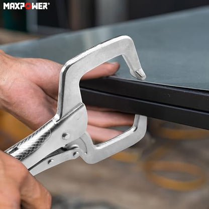 MAXPOWER 11-inch Locking C Clamp, Heavy Duty C-Clamp Locking Pliers with Regular Tips for Welding - size: 11"