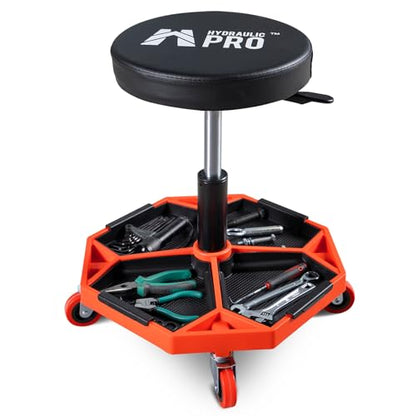 Rolling Mechanic Stool, 300 LBS Adjustable Garage Shop Seat with Tool Trays