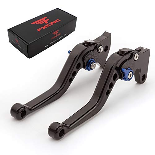 FXCNC CNC Aluminum Short Adjustable Brake Clutch Levers Compatible with YFM700 Raptor 700 R 2008-2022, YFZ450 YFZ450R YFZ450X 2008-2020, YFM250 Raptor 2008-2013, 250R 2011 - color: Black Lever with Blue Adjuster