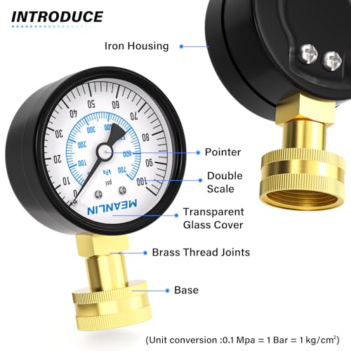 MEANLIN MEASURE 0-100psi Water Pressure Gauge, 3/4" Female 2.5" FACE DIAL Water Pressure Test Gauge with Sealing Ring, Water Pressure Gauge for Home - color: Black, size: 0-100Psi