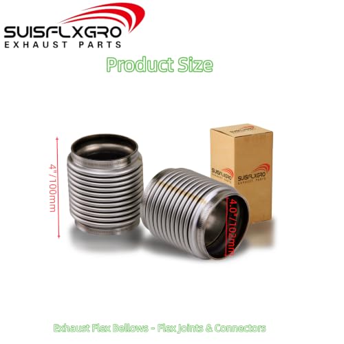 4.0" ID Exhaust Flex Bellows, 100% Stainless SS304, 4.0" LONG Flex Joints & Connectors (1PC) - size: 4.0 inch