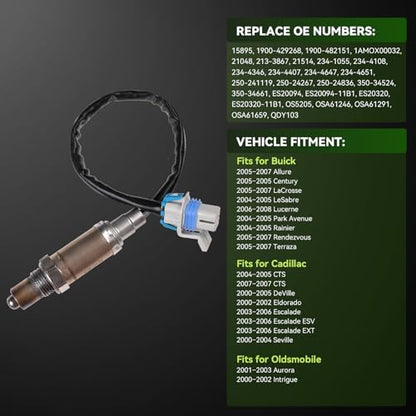 Oxygen Sensor 15895 O2 Sensor Compatible with Chevrolet Tahoe Suburban Silverado Express Malibu, Cadillac DeVille Eldorado Seville, GMC Yukon Sierra Savana, Pontiac G6