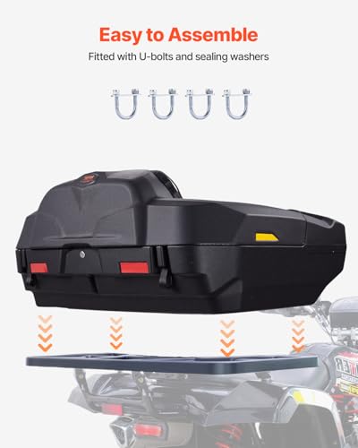 VEVOR ATV Rear Storage Box and Lounger, 95L ATV Cargo Box with Seat & Backrest, Waterproof LLDPE & Lockable Lounger Storage Box Fit Most ATVs with Rear Rack, Compatible with ATV, UTV, Can-Am Vehicles