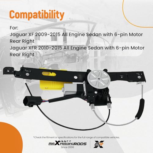 maXpeedingrods Rear Right Passenger Side Power Window Regulator with 6-Pin Motor for Jaguar XF XFR XFR-S 2009-2015 OE# C2Z26991 - style: C2Z26991