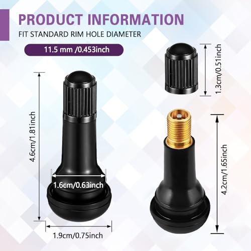 8PCS TR413 Tubeless Tire Valve Stems, Tire Valve, Bulk Tubeless Rubber Snap in Valves Stems, Car Tubeless Valve Stems Suitable for 0.453 inch Rim Holes on Standard Vehicle Tires (TR413) - size: TR413
