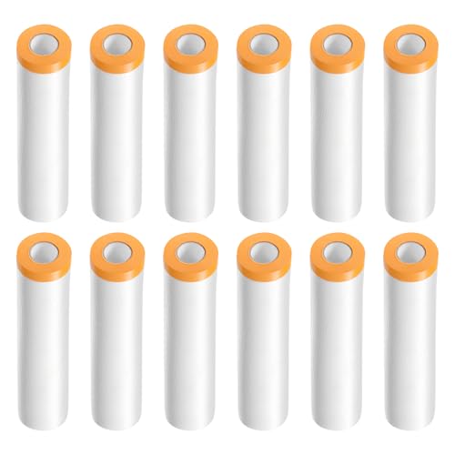 HARFINGTON 12 Rolls Pre-Taped Masking Film 78.7" x65.6ft Tape and Drape Painters Plastic Drop Cloth Film with Tape Plastic Sheeting for Automotive Painting Covering - color: Yellow, size: 78.7"x65.6ft