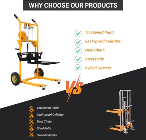 Apollo Material Lift Stacker, Pallet Truck Dolly 440lbs Cap. 35.4" Max Lift - color: Yellow, size: Winch-440lbs-35.4" Lift