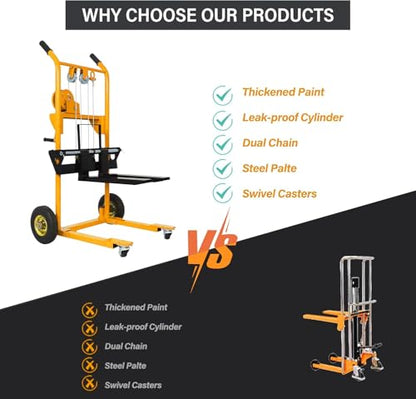 Apollo Material Lift Stacker, Pallet Truck Dolly 440lbs Cap. 35.4" Max Lift - color: Yellow, size: Winch-440lbs-35.4" Lift