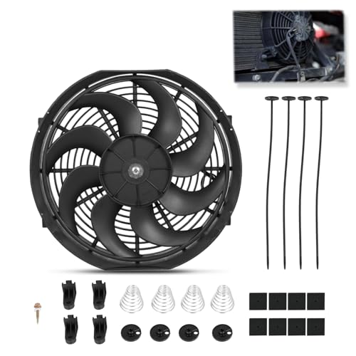 Universal 14 Inch Black Slim Radiator Cooling Fan 12V 90W Push Pull with Mount Kit – Fits Radiators for Vehicles, Cars, Trucks - size: 14 inch