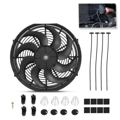 Universal 14 Inch Black Slim Radiator Cooling Fan 12V 90W Push Pull with Mount Kit – Fits Radiators for Vehicles, Cars, Trucks - size: 14 inch