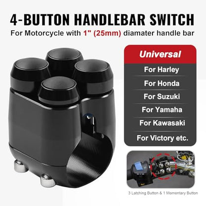 SIKUAI 1" 4 Buttons Black Handlebar Switch Control for Harley Cruiser