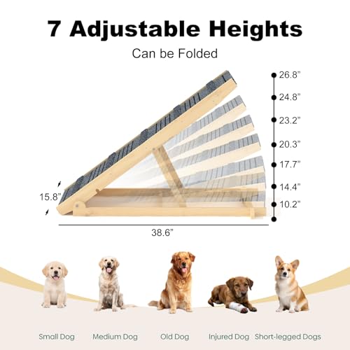 TIMHAKA Dog Ramp for Bed with 7 Adjustable Heights, Supports Up to 150lbs